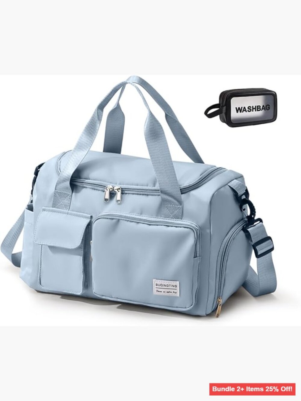 Small Nylon Duffle Bag with Shoe Compartment, Toiletry Bag, Adjustable Strap